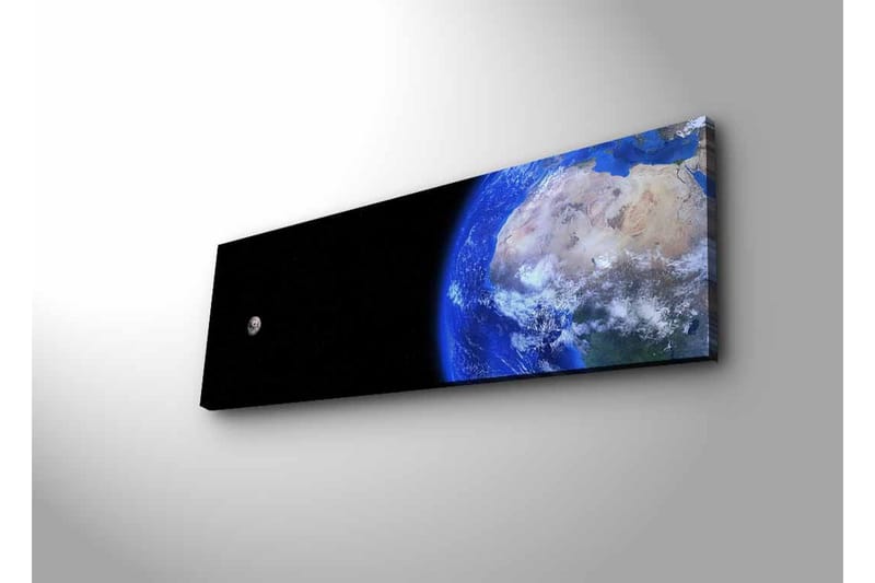 Canvastavla med LED-belysning - Jorden sedd från rymden med en måne i bakgrunden - Blå / Grå / Svart - Inredning - Tavlor & posters - Canvastavla