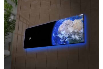 Canvastavla med LED-belysning - Jorden sedd från rymden med en måne i bakgrunden - Blå / Grå / Svart - Inredning - Tavlor & posters - Canvastavla