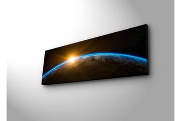 Canvastavla med LED-belysning - Jorden sedd från rymden med en soluppgång i horisonten - Blå / Orange / Svart - Inredning - Tavlor & posters - Canvastavla