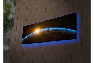 Canvastavla med LED-belysning - Jorden sedd från rymden med en soluppgång i horisonten - Blå / Orange / Svart - Inredning - Tavlor & posters - Canvastavla