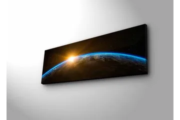 Canvastavla med LED-belysning - Jorden sedd från rymden med en soluppgång i horisonten - Blå / Orange / Svart - Inredning - Tavlor & posters - Canvastavla