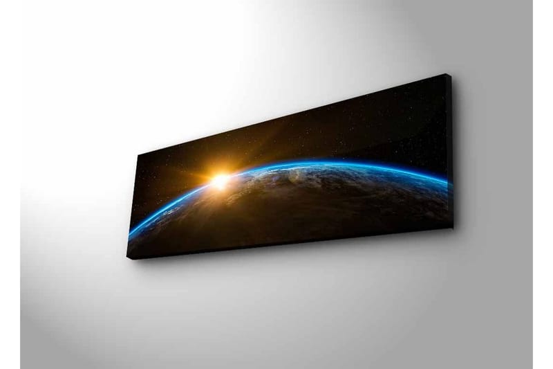 Canvastavla med LED-belysning - Jorden sedd från rymden med en soluppgång i horisonten - Blå / Orange / Svart - Inredning - Tavlor & posters - Canvastavla