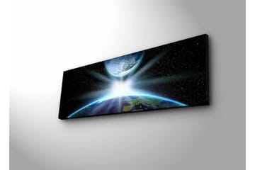 Canvastavla med LED-belysning - Jorden sedd från rymden med strålar av ljus som bryter genom atmosfären - Blå / Grön / Svart - Inredning - Tavlor & posters - Canvastavla