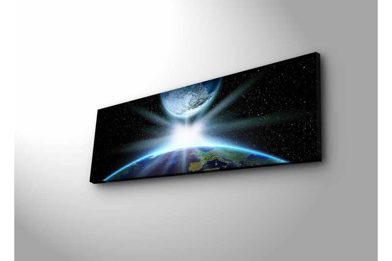 Canvastavla med LED-belysning - Jorden sedd från rymden med strålar av ljus som bryter genom atmosfären - Blå / Grön / Svart - Inredning - Tavlor & posters - Canvastavla