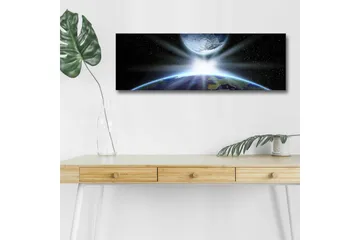 Canvastavla med LED-belysning - Jorden sedd från rymden med strålar av ljus som bryter genom atmosfären - Blå / Grön / Svart - Inredning - Tavlor & posters - Canvastavla