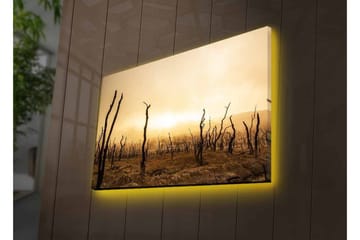 Canvastavla med LED-belysning - Karg landskap med döda trädstammar - Mörkbrun / Beige / Grå - Inredning - Tavlor & posters - Canvastavla