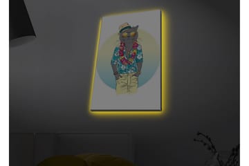 Canvastavla med LED-belysning - Katt i somrig klädsel med blommig krans och solglasögon - Blå / Grön / Beige - Inredning - Tavlor & posters - Canvastavla
