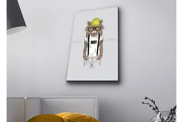 Canvastavla med LED-belysning - Katt med hipsterstil i kläder och glasögon - Gul / Brun / Vit - Inredning - Tavlor & posters - Canvastavla