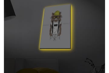 Canvastavla med LED-belysning - Katt med hipsterstil i kläder och glasögon - Gul / Brun / Vit - Inredning - Tavlor & posters - Canvastavla