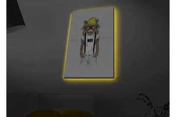 Canvastavla med LED-belysning - Katt med hipsterstil i kläder och glasögon - Gul / Brun / Vit - Inredning - Tavlor & posters - Canvastavla
