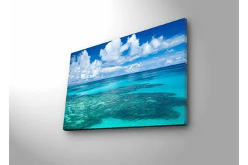 Canvastavla med LED-belysning - Klarblå havsutsikt med korallrev och vita moln - Blå / Turkos / Vit - Inredning - Tavlor & posters - Canvastavla