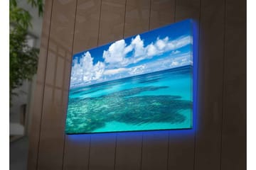 Canvastavla med LED-belysning - Klarblå havsutsikt med korallrev och vita moln - Blå / Turkos / Vit - Inredning - Tavlor & posters - Canvastavla