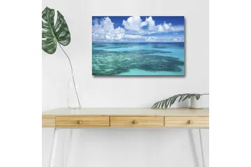 Canvastavla med LED-belysning - Klarblå havsutsikt med korallrev och vita moln - Blå / Turkos / Vit - Inredning - Tavlor & posters - Canvastavla