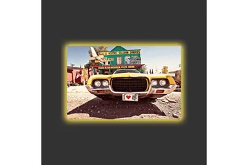 Canvastavla med LED-belysning - Klassisk amerikansk bil i retrostil - Gul / Grå / Svart - Inredning - Tavlor & posters - Canvastavla