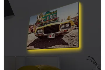 Canvastavla med LED-belysning - Klassisk amerikansk bil i retrostil - Gul / Grå / Svart - Inredning - Tavlor & posters - Canvastavla
