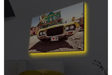 Canvastavla med LED-belysning - Klassisk amerikansk bil i retrostil - Gul / Grå / Svart - Inredning - Tavlor & posters - Canvastavla