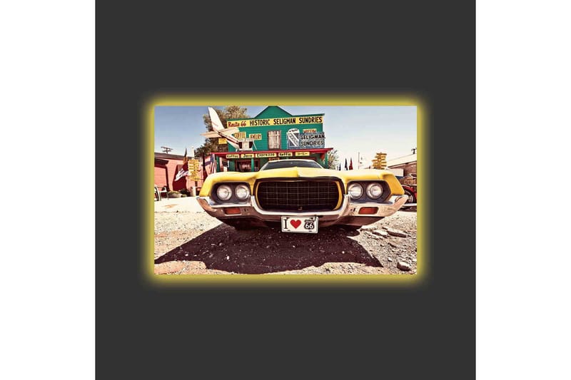 Canvastavla med LED-belysning - Klassisk amerikansk bil i retrostil - Gul / Grå / Svart - Inredning - Tavlor & posters - Canvastavla