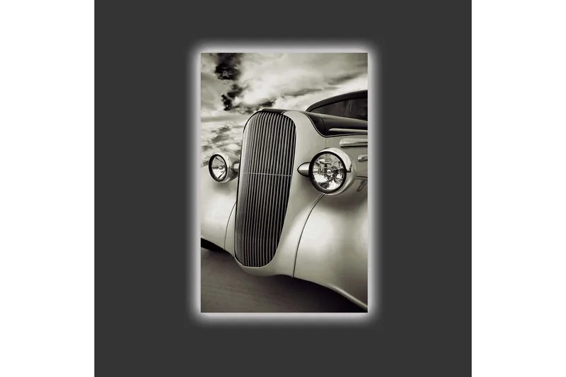 Canvastavla med LED-belysning - Klassisk bil med elegant design - Vit / Svart / Grå - Inredning - Tavlor & posters - Canvastavla