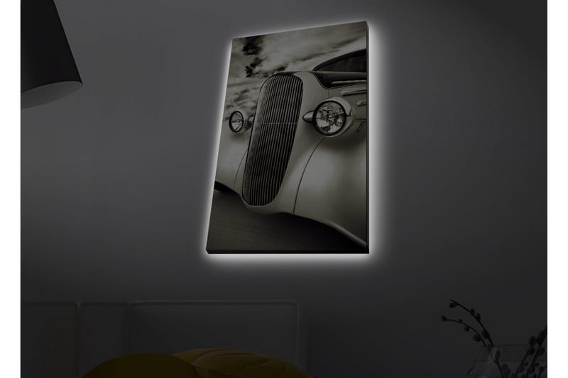 Canvastavla med LED-belysning - Klassisk bil med elegant design - Vit / Svart / Grå - Inredning - Tavlor & posters - Canvastavla