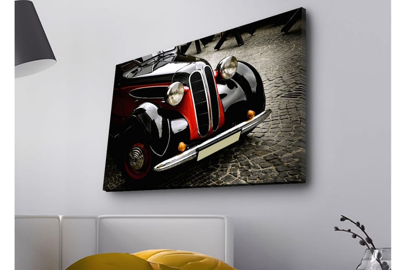 Canvastavla med LED-belysning - Klassisk bil med retrodesign, Svart / Röd / Silver