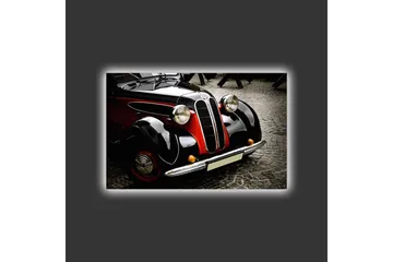 Canvastavla med LED-belysning - Klassisk bil med retrodesign - Svart / Röd / Silver - Inredning - Tavlor & posters - Canvastavla