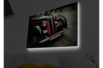 Canvastavla med LED-belysning - Klassisk bil med retrodesign - Svart / Röd / Silver - Inredning - Tavlor & posters - Canvastavla