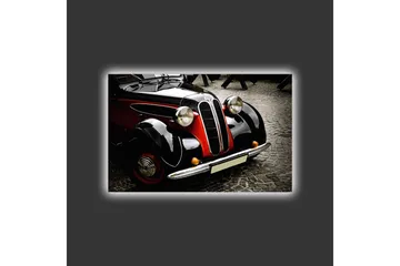 Canvastavla med LED-belysning - Klassisk bil med retrodesign - Svart / Röd / Silver - Inredning - Tavlor & posters - Canvastavla