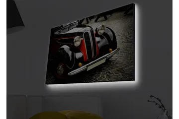 Canvastavla med LED-belysning - Klassisk bil med retrodesign - Svart / Röd / Silver - Inredning - Tavlor & posters - Canvastavla