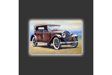 Canvastavla med LED-belysning - Klassisk bil med vintage-design - Mörkröd / Grå / Beige - Inredning - Tavlor & posters - Canvastavla