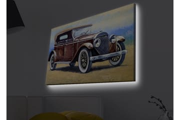 Canvastavla med LED-belysning - Klassisk bil med vintage-design - Mörkröd / Grå / Beige - Inredning - Tavlor & posters - Canvastavla