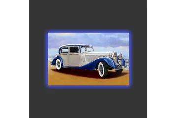 Canvastavla med LED-belysning - Klassisk bil vid havet med en dramatisk himmel i bakgrunden - Blå / Silver / Beige - Inredning - Tavlor & posters - Canvastavla