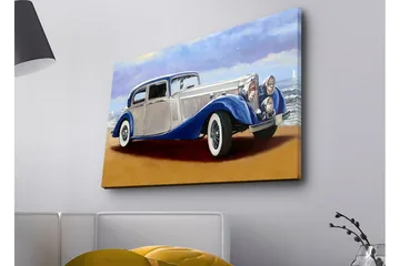 Canvastavla med LED-belysning - Klassisk bil vid havet med en dramatisk himmel i bakgrunden - Blå / Silver / Beige - Inredning - Tavlor & posters - Canvastavla