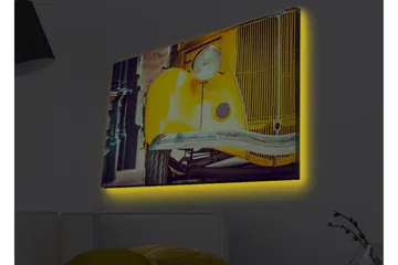 Canvastavla med LED-belysning - Klassisk gul bil med retrodesign - Gul / Svart / Grå - Inredning - Tavlor & posters - Canvastavla