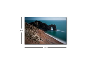 Canvastavla med LED-belysning - Klippformation med naturlig båge vid kusten - Mörkgrön / Blå / Beige - Inredning - Tavlor & posters - Canvastavla