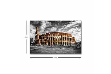 Canvastavla med LED-belysning - Kolosseum i svartvitt med inslag av orange och röd färg - Svart / Orange / Röd - Inredning - Tavlor & posters - Canvastavla