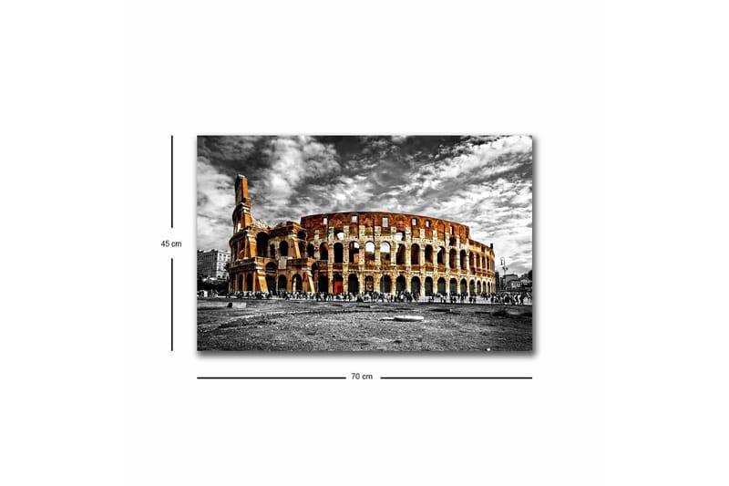 Canvastavla med LED-belysning - Kolosseum i svartvitt med inslag av orange och röd färg - Svart / Orange / Röd - Inredning - Tavlor & posters - Canvastavla