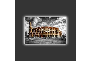 Canvastavla med LED-belysning - Kolosseum i svartvitt med inslag av orange och röd färg - Svart / Orange / Röd - Inredning - Tavlor & posters - Canvastavla