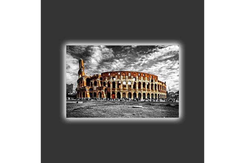 Canvastavla med LED-belysning - Kolosseum i svartvitt med inslag av orange och röd färg - Svart / Orange / Röd - Inredning - Tavlor & posters - Canvastavla