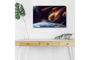 Canvastavla med LED-belysning - Kometnedslag över jorden i en dramatisk rymdscen - Mörkblå / Orange / Grå - Inredning - Tavlor & posters - Canvastavla