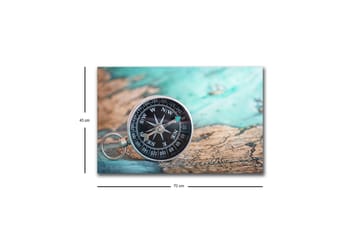 Canvastavla med LED-belysning - Kompass på en gammal karta med havstema - Turkos / Brunt / Svart - Inredning - Tavlor & posters - Canvastavla