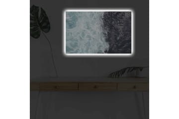 Canvastavla med LED-belysning - Kontrast mellan turkosa vågor och djup svart havsyta - Turkos / Svart - Inredning - Tavlor & posters - Canvastavla