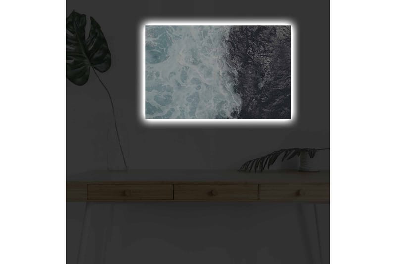 Canvastavla med LED-belysning - Kontrast mellan turkosa vågor och djup svart havsyta - Turkos / Svart - Inredning - Tavlor & posters - Canvastavla