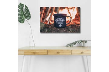 Canvastavla med LED-belysning - Kopp med text och bergslandskap i bakgrunden - Mörkblå / Orange / Grön - Inredning - Tavlor & posters - Canvastavla