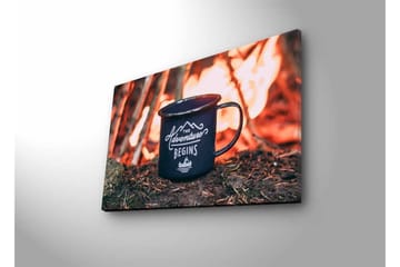 Canvastavla med LED-belysning - Kopp med text och bergslandskap i bakgrunden - Mörkblå / Orange / Grön - Inredning - Tavlor & posters - Canvastavla