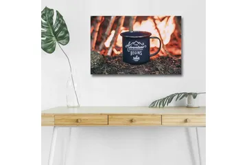 Canvastavla med LED-belysning - Kopp med text och bergslandskap i bakgrunden - Mörkblå / Orange / Grön - Inredning - Tavlor & posters - Canvastavla