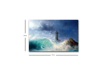 Canvastavla med LED-belysning - Kustlandskap med en fyr omgiven av kraftiga vågor - Mörkblå / Turkos / Vit - Inredning - Tavlor & posters - Canvastavla