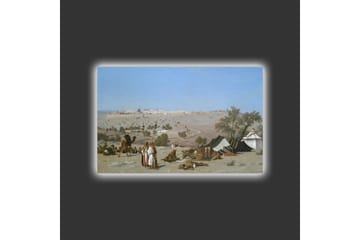 Canvastavla med LED-belysning - Landskap med beduiner och tält i ökenmiljö - Blå / Grön / Beige - Inredning - Tavlor & posters - Canvastavla