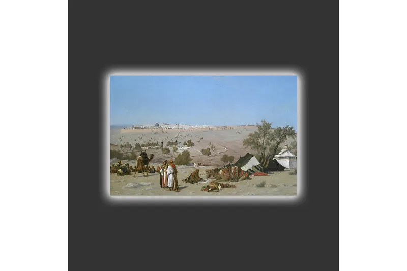 Canvastavla med LED-belysning - Landskap med beduiner och tält i ökenmiljö - Blå / Grön / Beige - Inredning - Tavlor & posters - Canvastavla