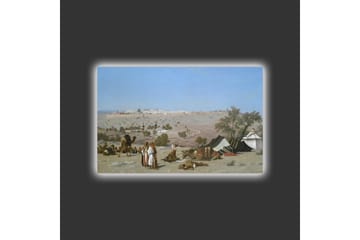 Canvastavla med LED-belysning - Landskap med beduiner och tält i ökenmiljö - Blå / Grön / Beige - Inredning - Tavlor & posters - Canvastavla