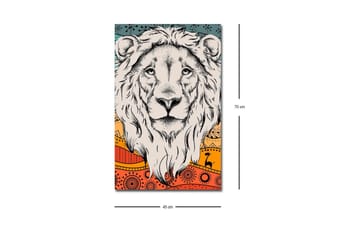 Canvastavla med LED-belysning - Lejonhuvud med färgglad bakgrund och mönster - Grå / Orange / Blå - Inredning - Tavlor & posters - Canvastavla